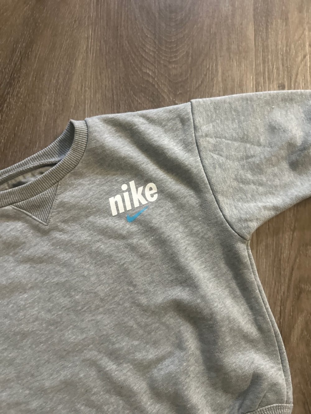 Nike Baby One Piece Romper 18M Gray Sweatshirt Bodysuit Blue Swoosh Like New